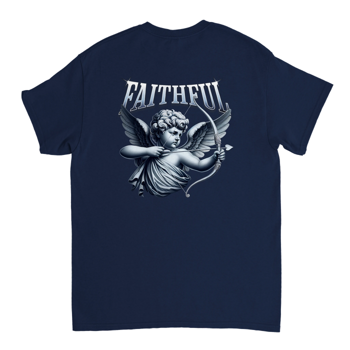 "Target: Love" Dark Blue Christian T-Shirt, Bible verse design by Faithful