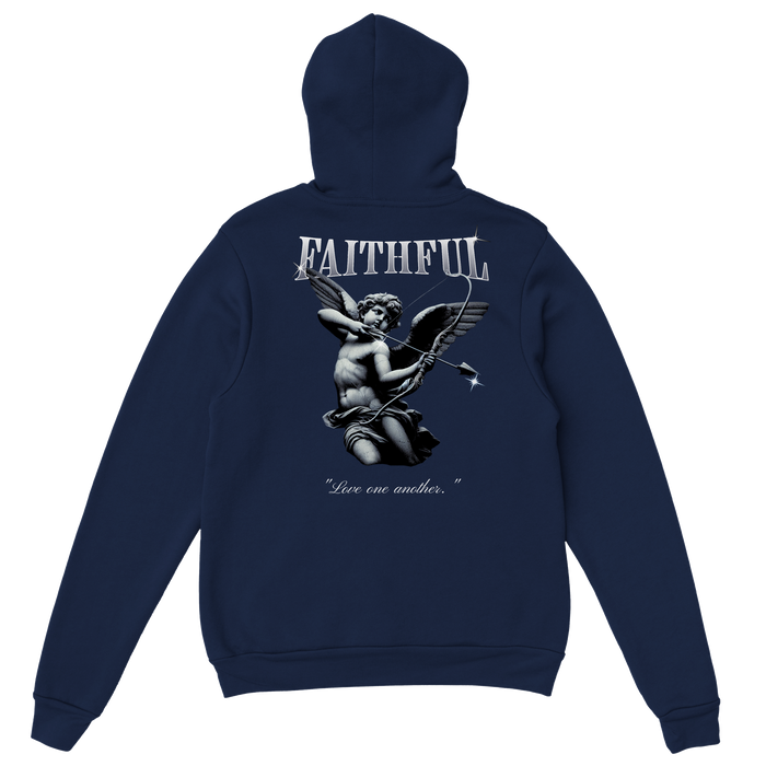 "Angel Archer" Dark Blue Christian Hoodie, Bible verse design by Faithful