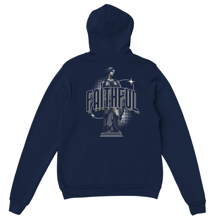 "Monument to Faithfulness" Dark Blue Christian Hoodie, Bible verse design by Faithful