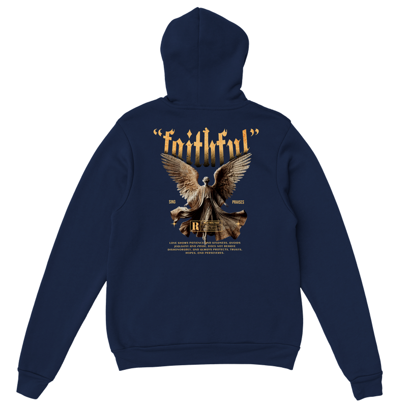 "Guardian of Faith" Dark Blue Christian Hoodie, Bible verse design by Faithful