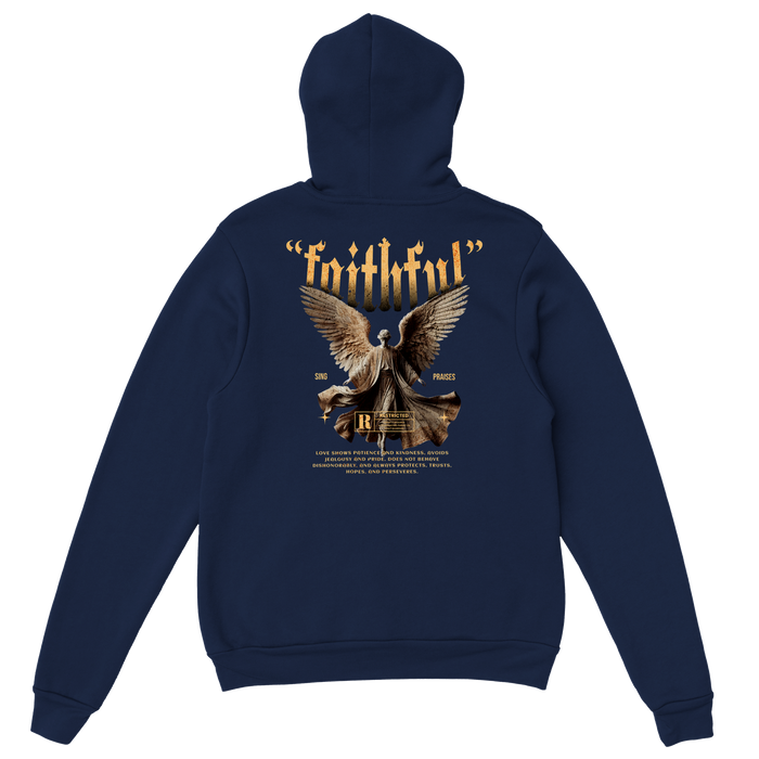 "Guardian of Faith" Dark Blue Christian Hoodie, Bible verse design by Faithful