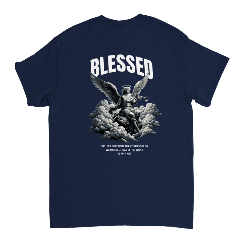 "Blessed" Dark Blue Christian T-Shirt, Bible verse design by Faithful