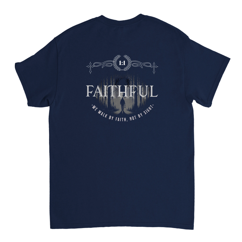 "Light in the Dark" Dark Blue Christian T-Shirt, Bible verse design by Faithful