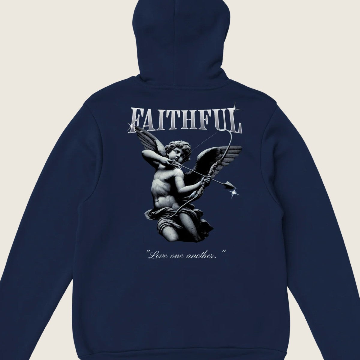 "Angel Archer" dark blue Christian hoodie back print by Faithful