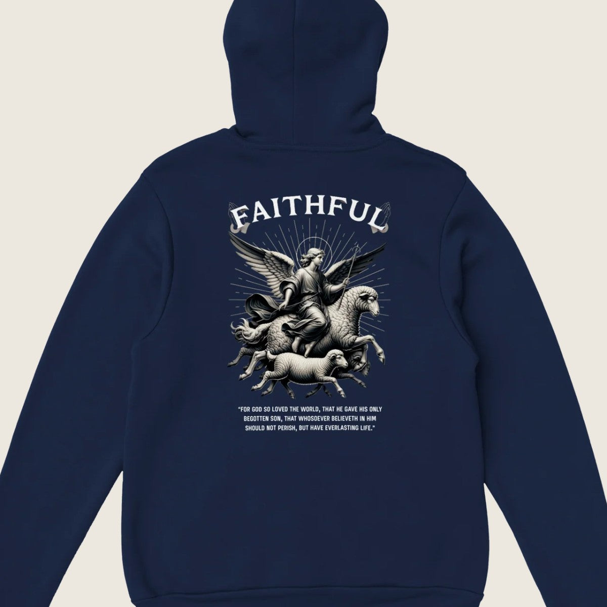 "Sacred Guidance" dark blue Christian hoodie back print by Faithful