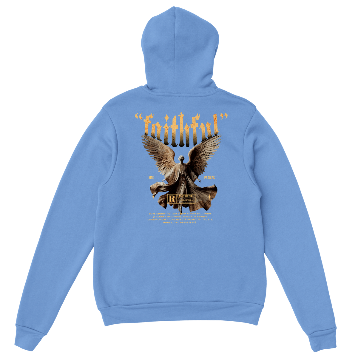 "Guardian of Faith" Blue Christian Hoodie, Bible verse design by Faithful