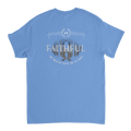 "Light in the Dark" Blue Christian T-Shirt, Bible verse design by Faithful
