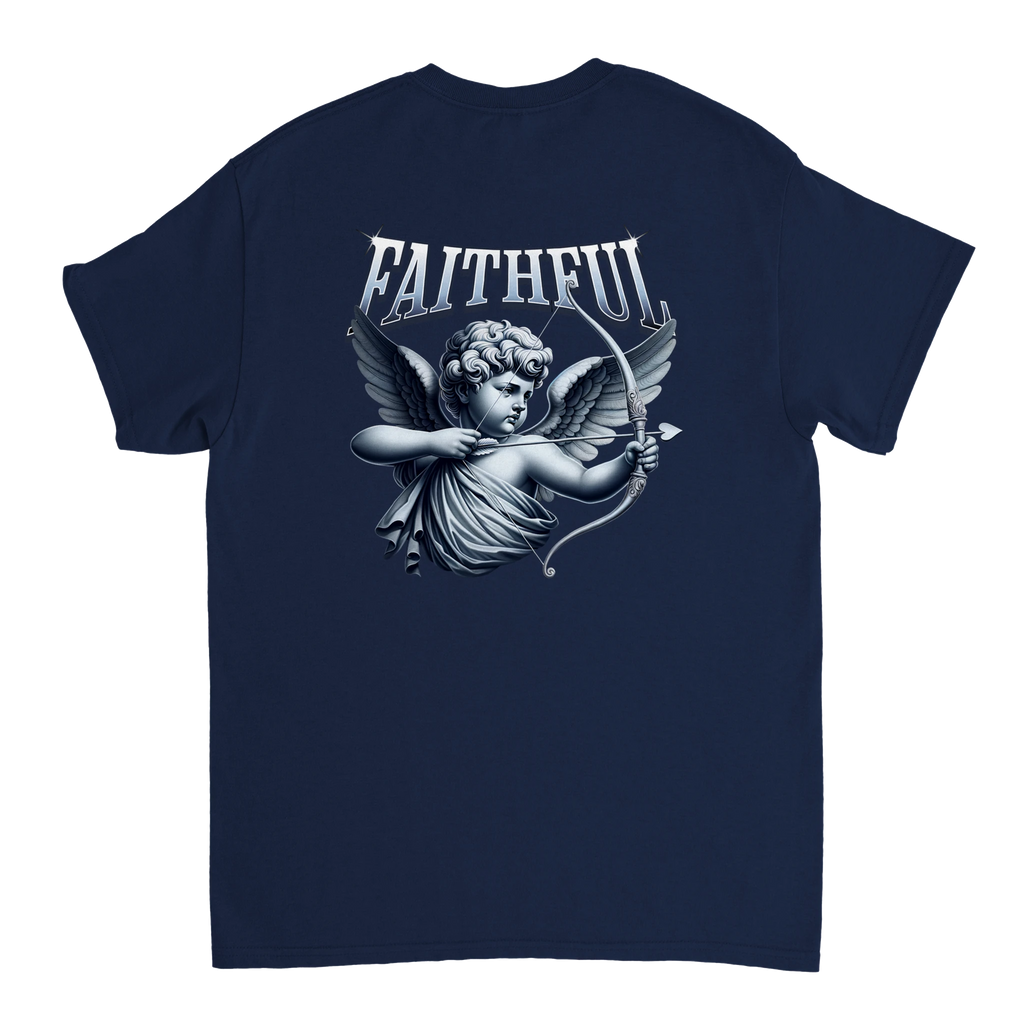 "Target: Love" Dark Blue Christian T-Shirt, Bible verse design by Faithful
