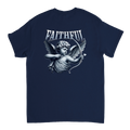 "Target: Love" Dark Blue Christian T-Shirt, Bible verse design by Faithful
