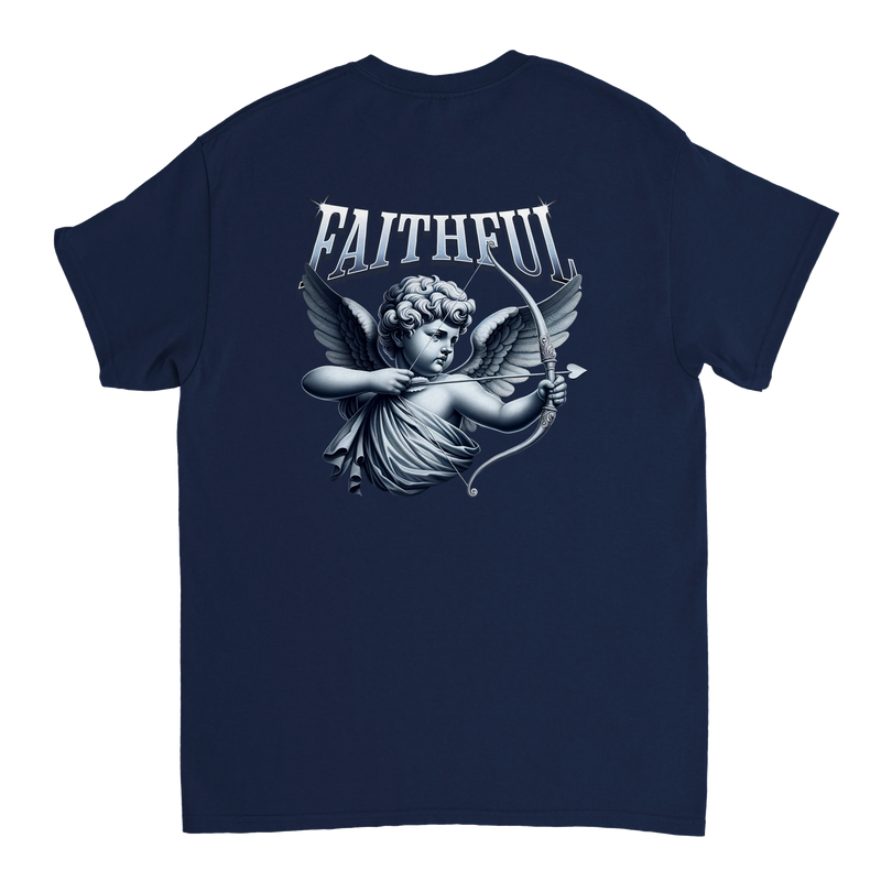"Target: Love" Dark Blue Christian T-Shirt, Bible verse design by Faithful