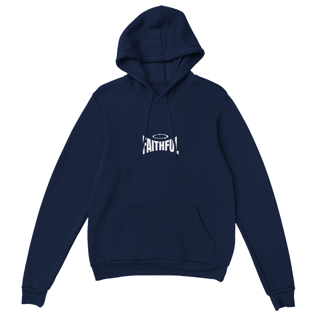 "Light in the Dark" Dark Blue Christian Hoodie, Bible verse design by Faithful – alternate view