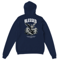"Blessed" Dark Blue Christian Hoodie, Bible verse design by Faithful