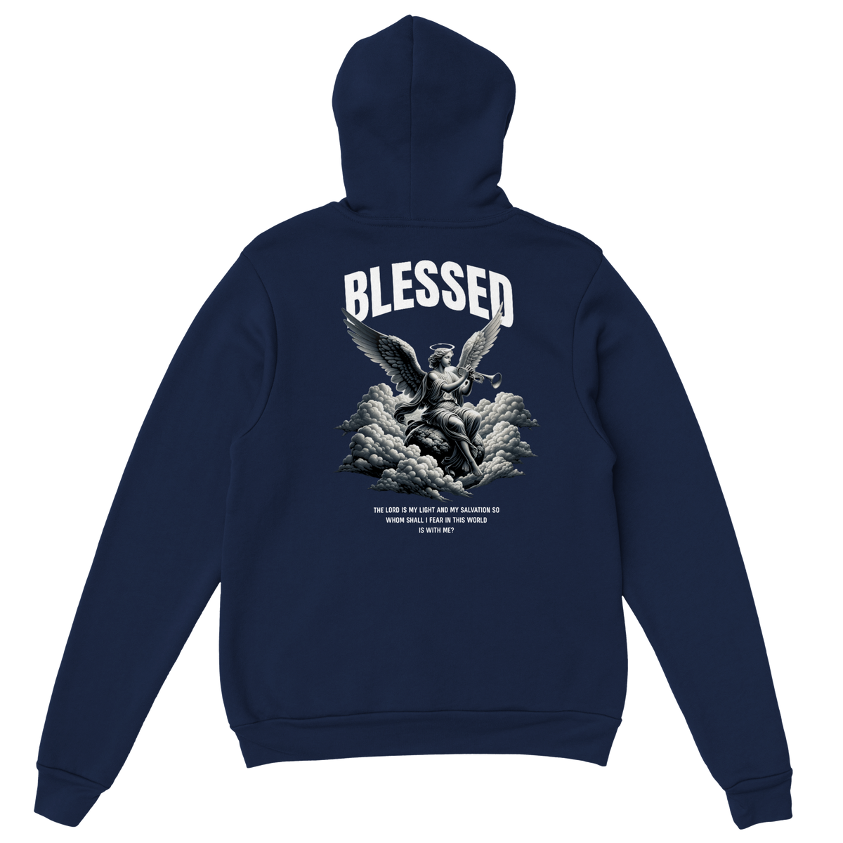 "Blessed" Dark Blue Christian Hoodie, Bible verse design by Faithful