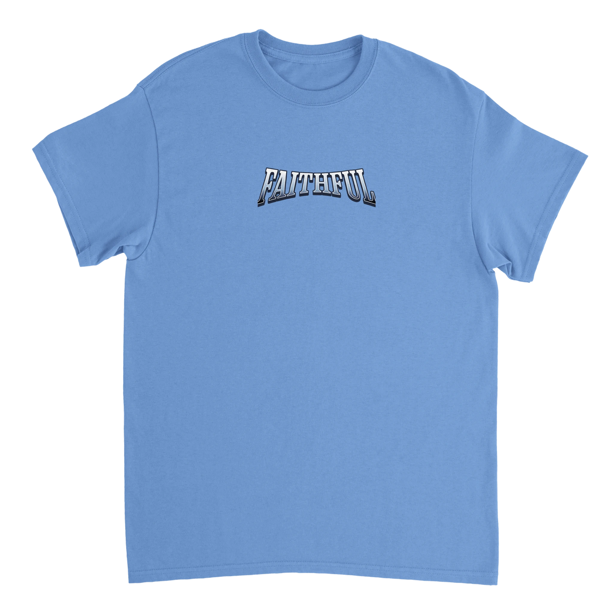 "Target: Love" Blue Christian T-Shirt, Bible verse design by Faithful – alternate view