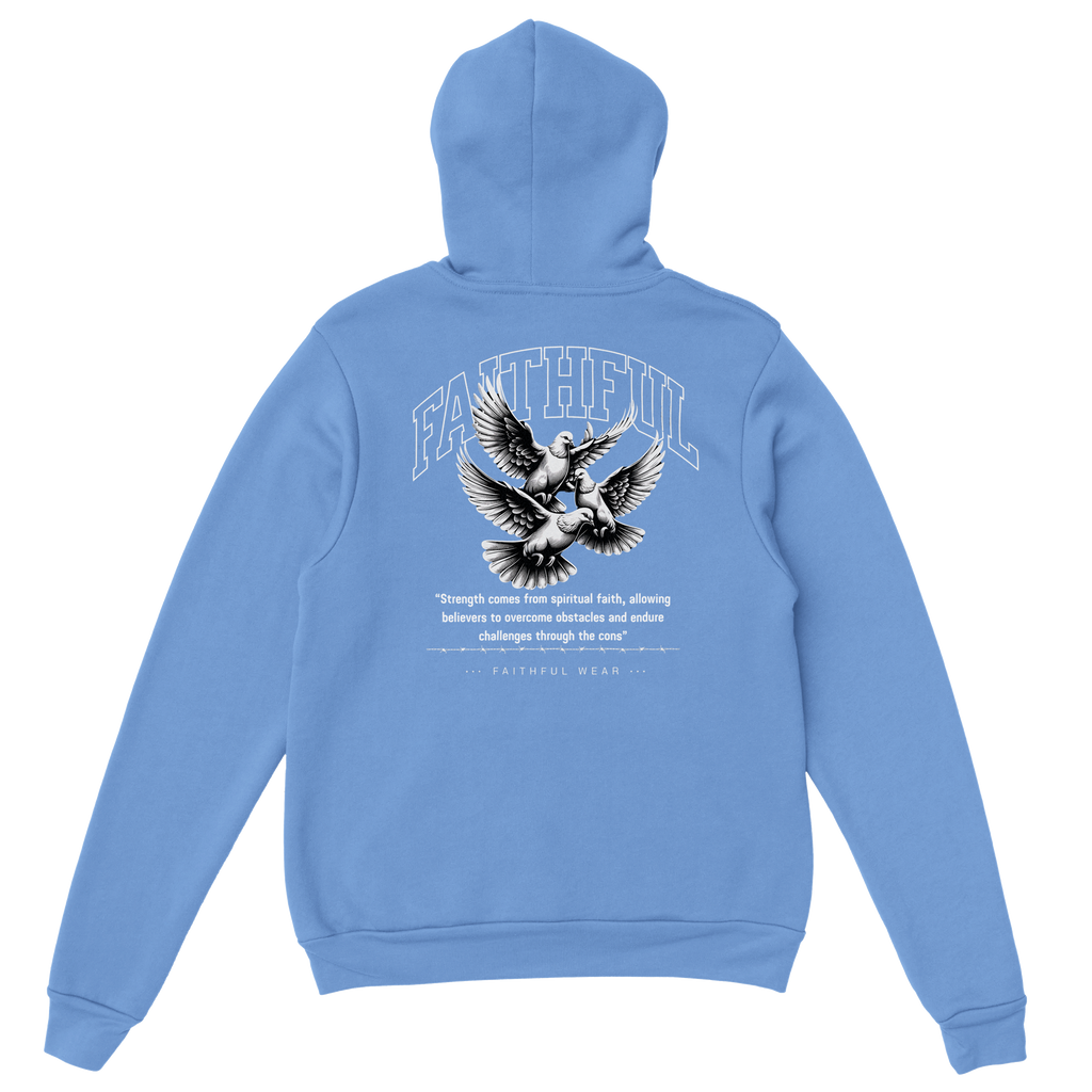 "Flight Through Adversity" Blue Christian Hoodie, Bible verse design by Faithful