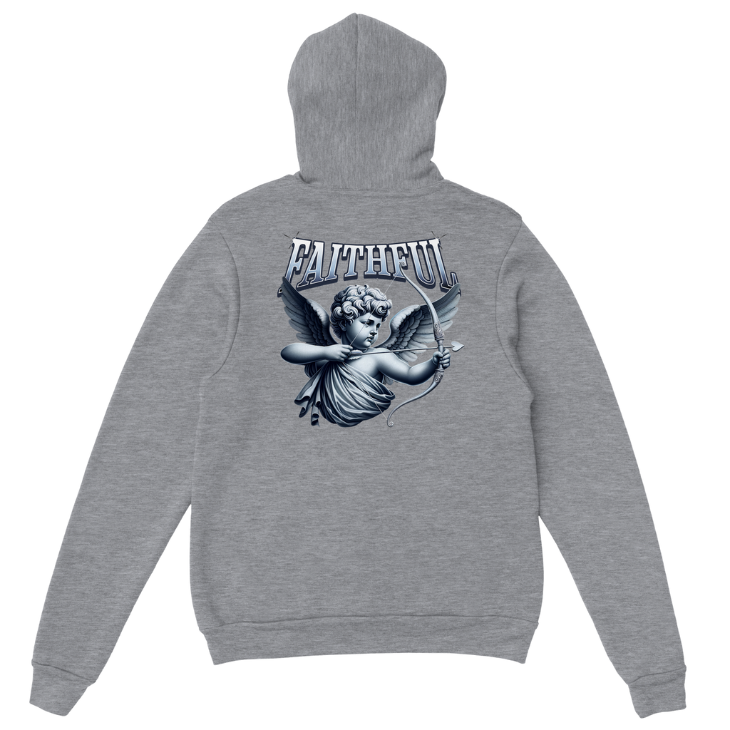 "Target: Love" Grey Christian Hoodie, Bible verse design by Faithful