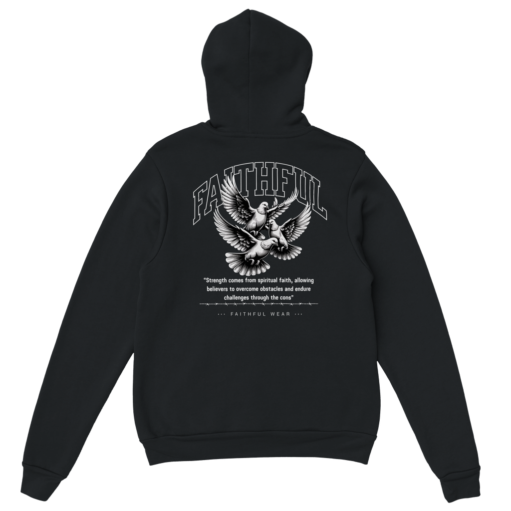 "Flight Through Adversity" Black Christian Hoodie, Bible verse design by Faithful
