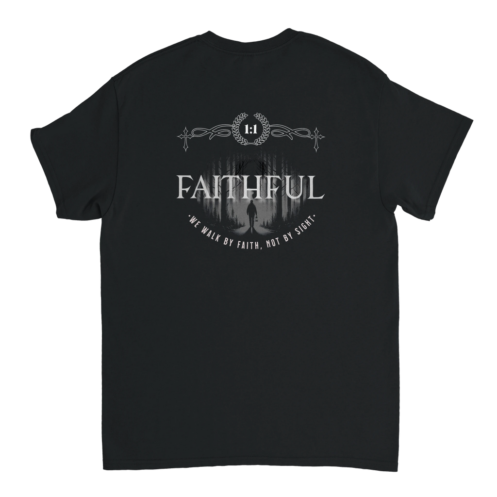"Light in the Dark" Black Christian T-Shirt, Bible verse design by Faithful