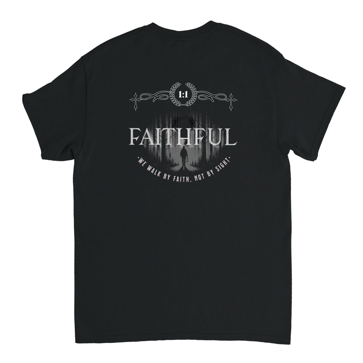 "Light in the Dark" Black Christian T-Shirt, Bible verse design by Faithful
