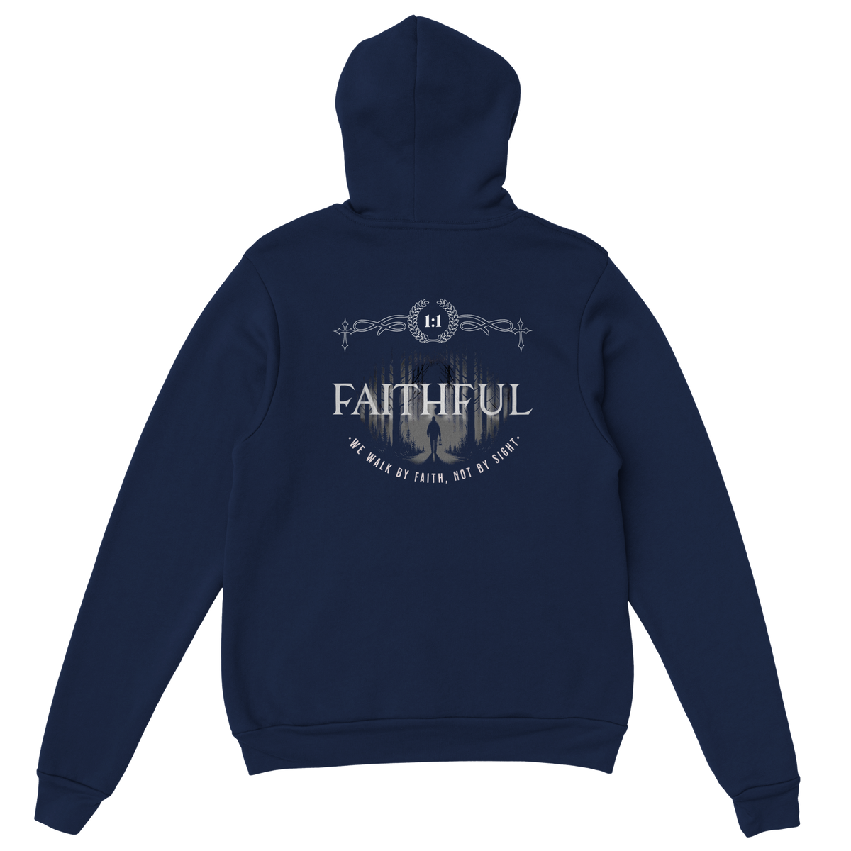"Light in the Dark" Dark Blue Christian Hoodie, Bible verse design by Faithful