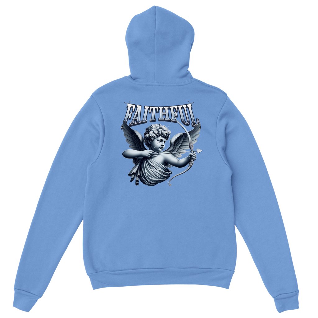 "Target: Love" Blue Christian Hoodie, Bible verse design by Faithful