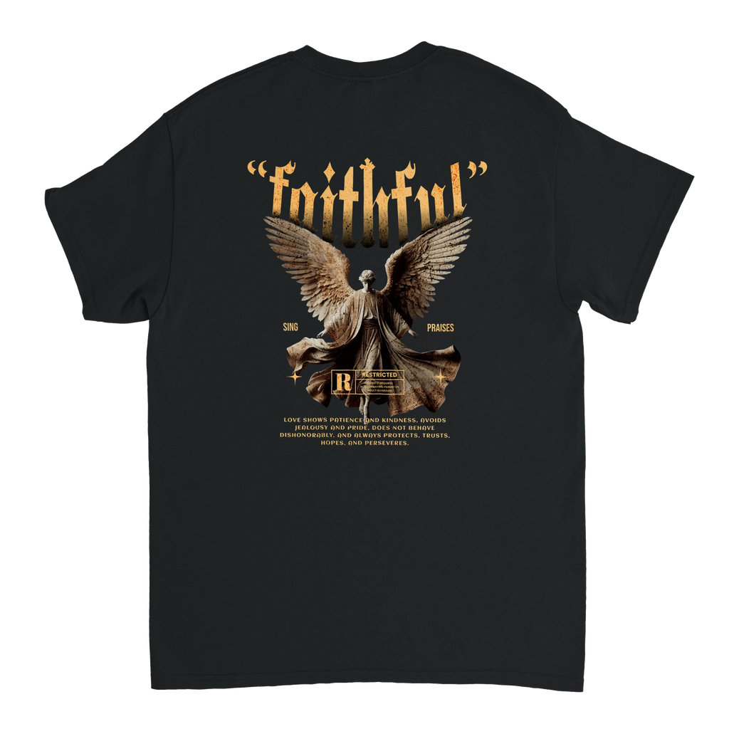 "Guardian of Faith" Black Christian T-Shirt, Bible verse design by Faithful