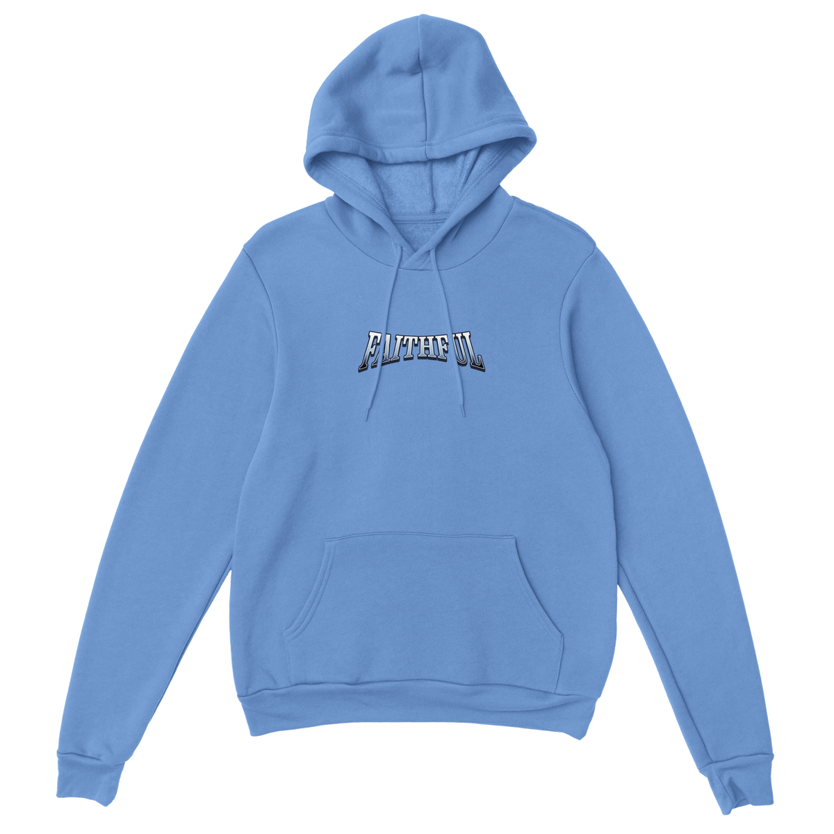 "Target: Love" Blue Christian Hoodie, Bible verse design by Faithful – alternate view