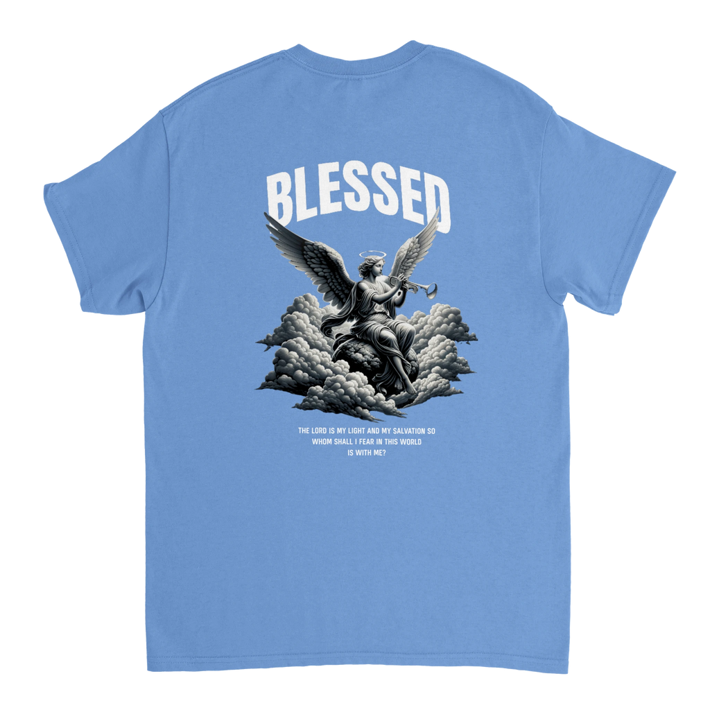 "Blessed" Blue Christian T-Shirt, Bible verse design by Faithful