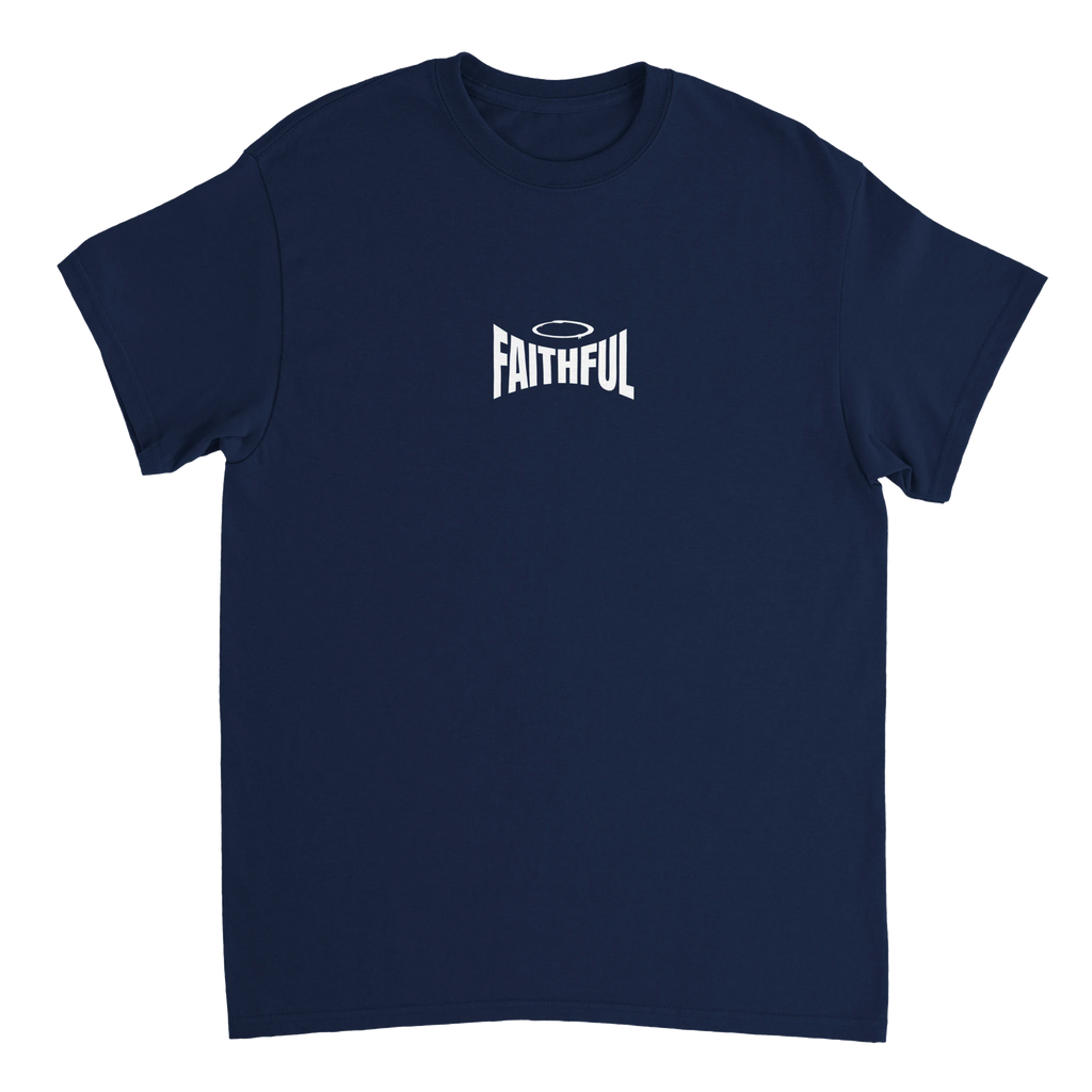 "Blessed" Dark Blue Christian T-Shirt, Bible verse design by Faithful – alternate view