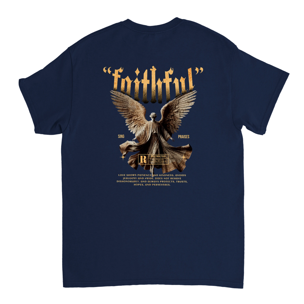 "Guardian of Faith" Dark Blue Christian T-Shirt, Bible verse design by Faithful