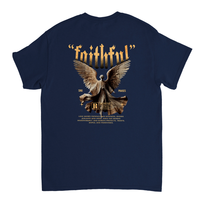 "Guardian of Faith" Dark Blue Christian T-Shirt, Bible verse design by Faithful