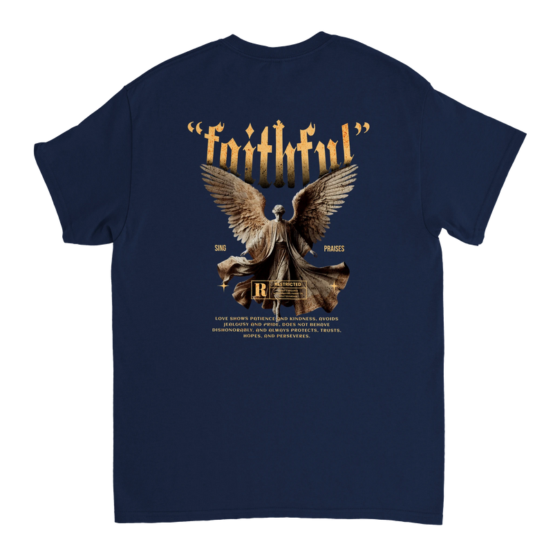 "Guardian of Faith" Dark Blue Christian T-Shirt, Bible verse design by Faithful
