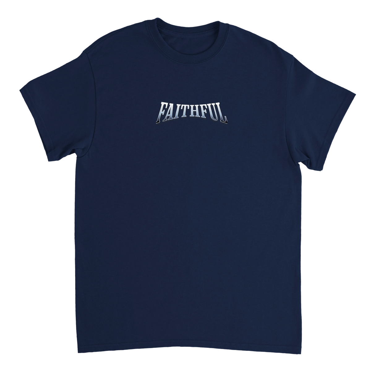 "Target: Love" Dark Blue Christian T-Shirt, Bible verse design by Faithful – alternate view
