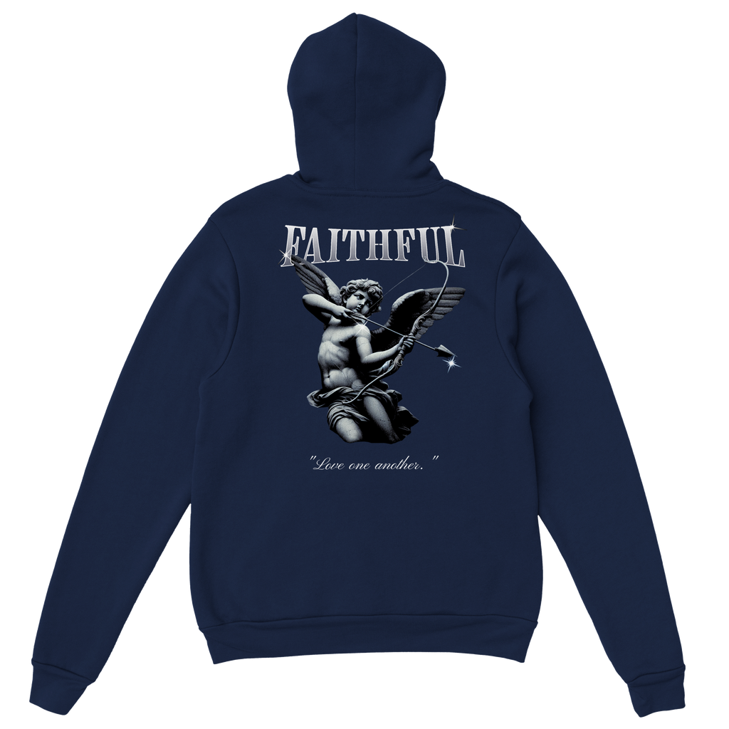 "Angel Archer" Dark Blue Christian Hoodie, Bible verse design by Faithful