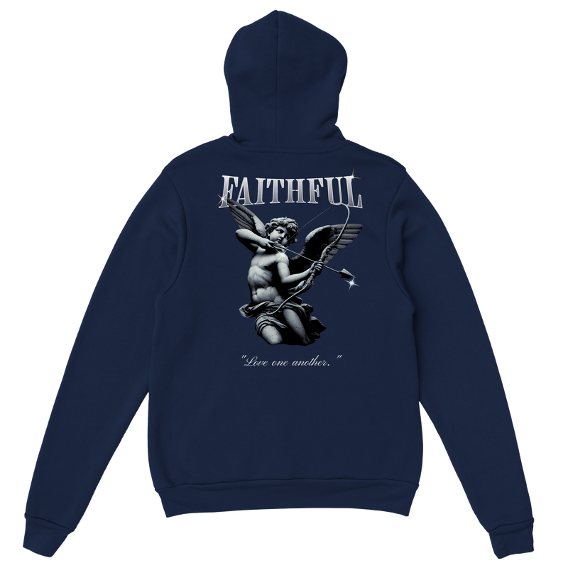 "Angel Archer" Dark Blue Christian Hoodie, Bible verse design by Faithful