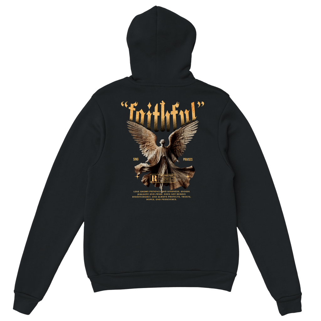"Guardian of Faith" Black Christian Hoodie, Bible verse design by Faithful