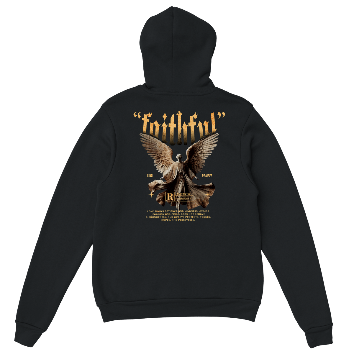 "Guardian of Faith" Black Christian Hoodie, Bible verse design by Faithful