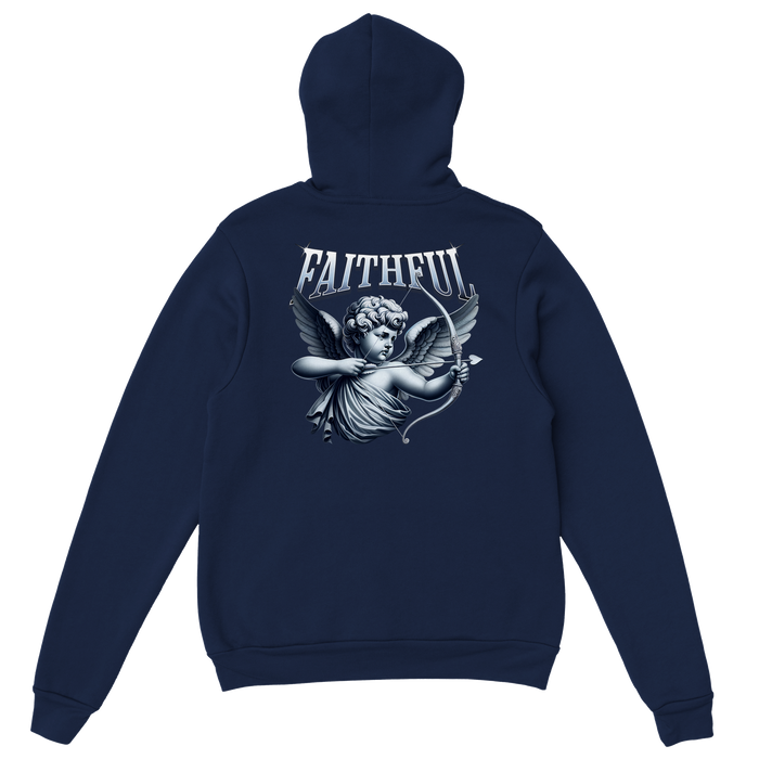 "Target: Love" Dark Blue Christian Hoodie, Bible verse design by Faithful