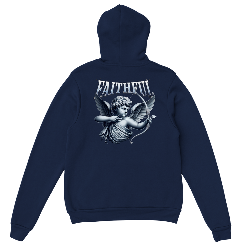 "Target: Love" Dark Blue Christian Hoodie, Bible verse design by Faithful