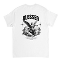 "Blessed" White Christian T-Shirt, Bible verse design by Faithful