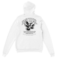 "Flight Through Adversity" White Christian Hoodie, Bible verse design by Faithful
