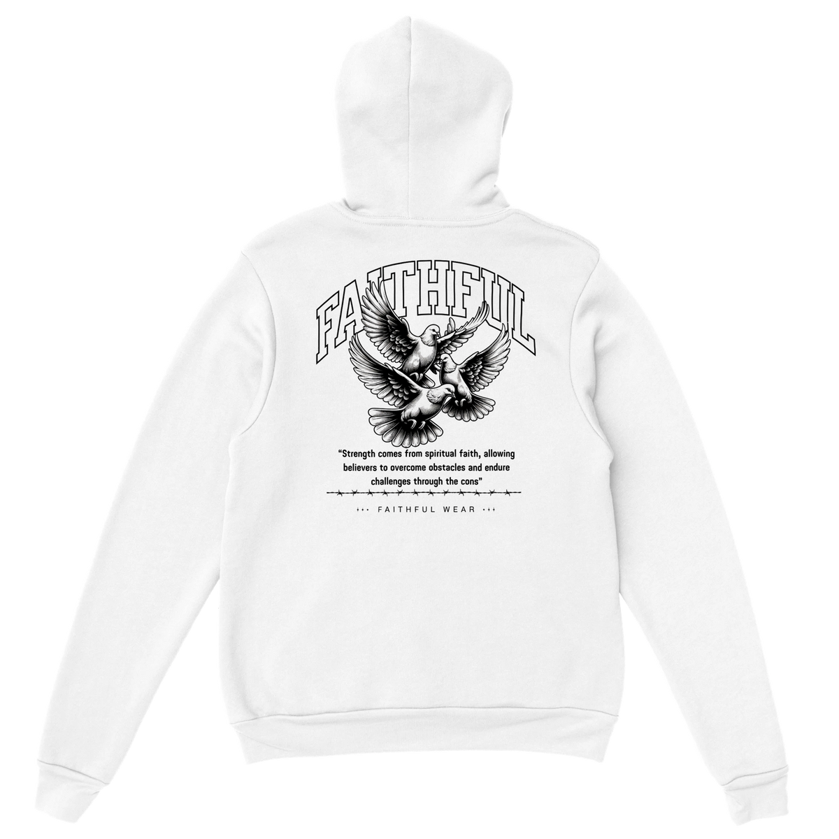 "Flight Through Adversity" White Christian Hoodie, Bible verse design by Faithful