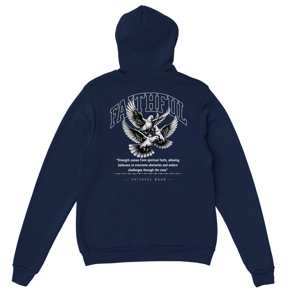"Flight Through Adversity" Dark Blue Christian Hoodie, Bible verse design by Faithful