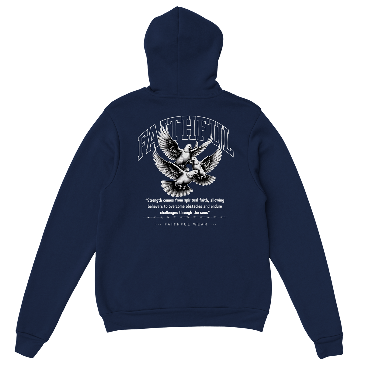 "Flight Through Adversity" Dark Blue Christian Hoodie, Bible verse design by Faithful
