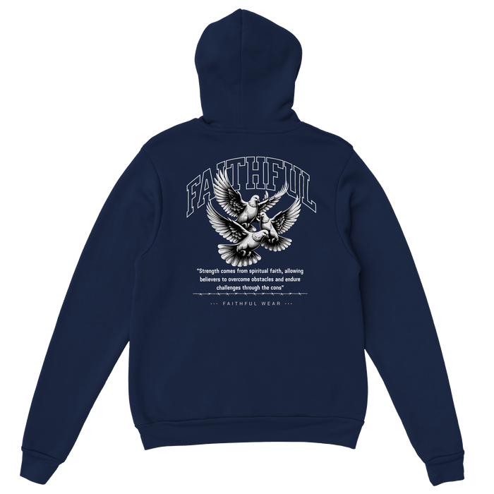 "Flight Through Adversity" Dark Blue Christian Hoodie, Bible verse design by Faithful