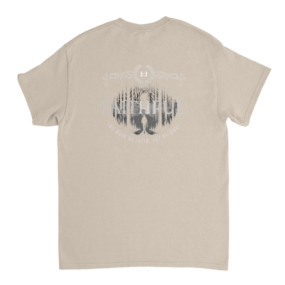 "Light in the Dark" Sand Christian T-Shirt, Bible verse design by Faithful
