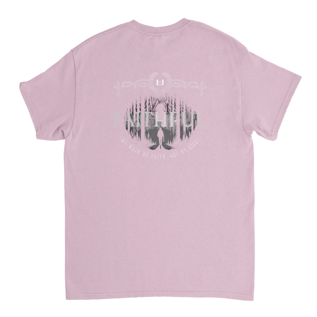 "Light in the Dark" Pink Christian T-Shirt, Bible verse design by Faithful