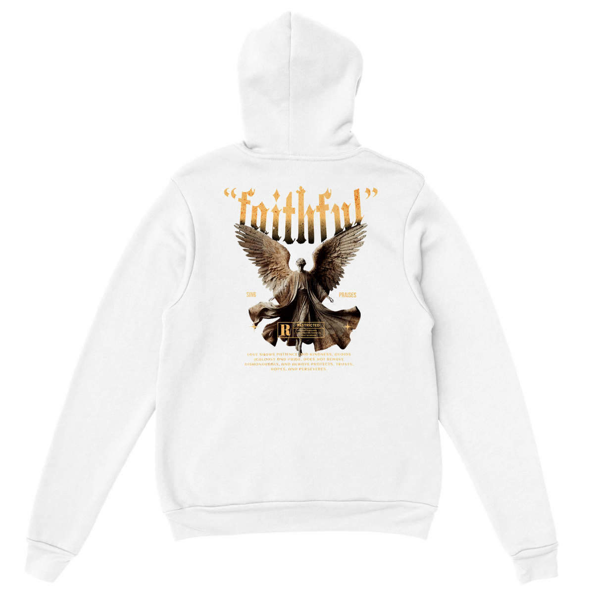 "Guardian of Faith" White Christian Hoodie, Bible verse design by Faithful