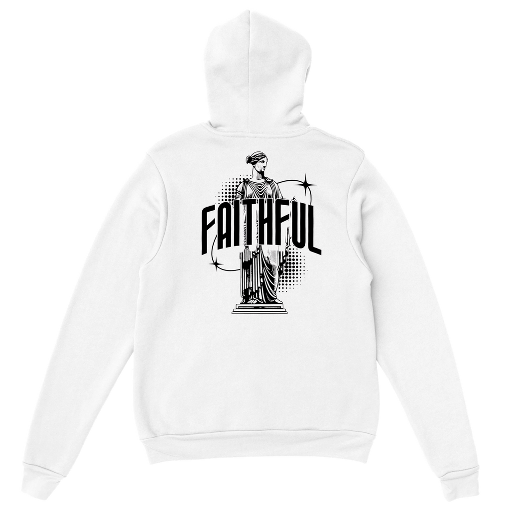 "Monument to Faithfulness" White Christian Hoodie, Bible verse design by Faithful