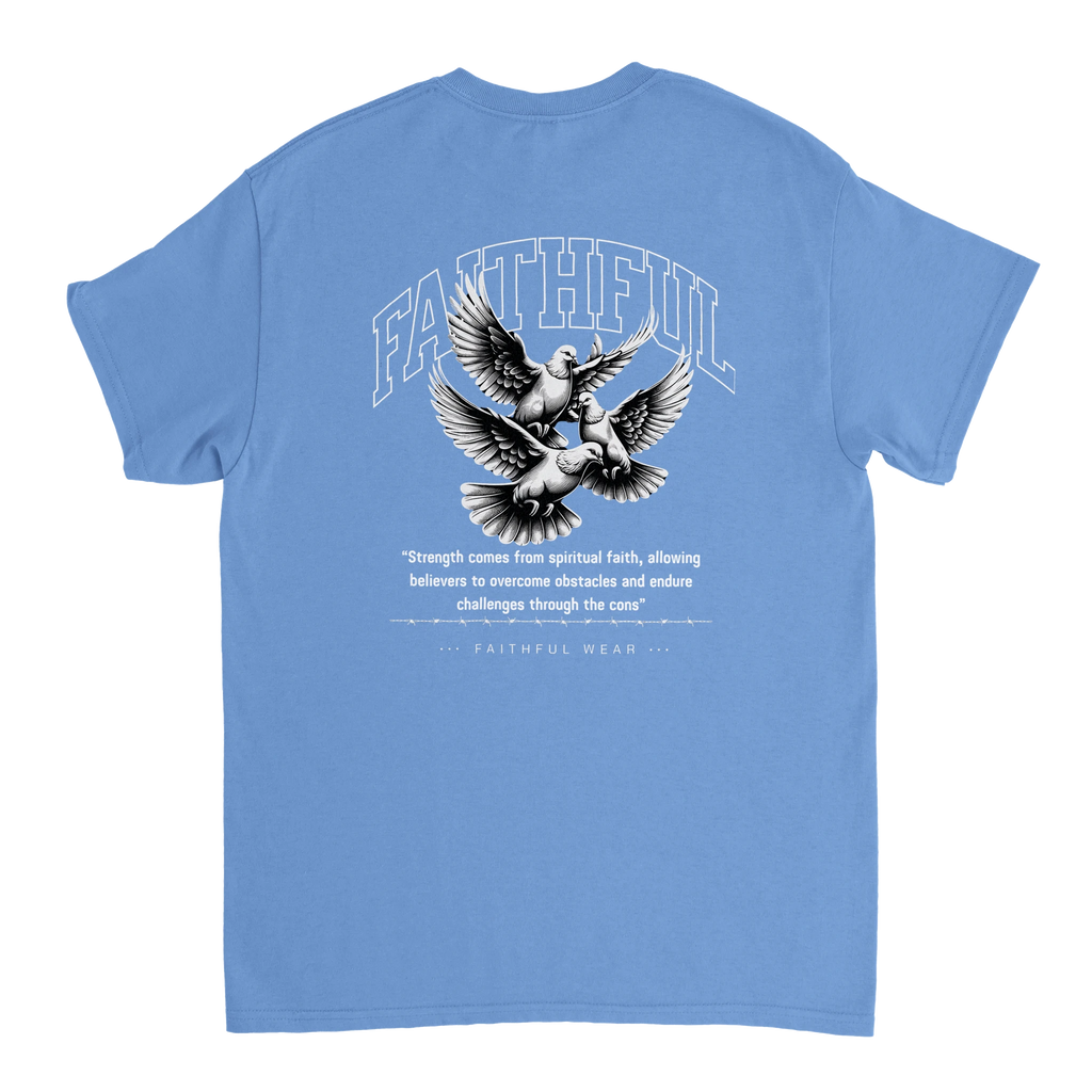 "Flight Through Adversity" Blue Christian T-Shirt, Bible verse design by Faithful